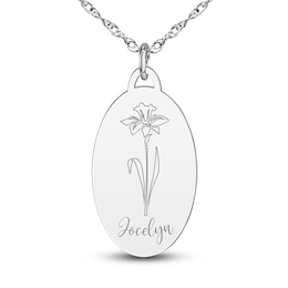 Personalized High-Polish Oval Pendant Necklace 14K White Gold 18&quot; 26x16mm