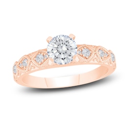 Diamond Milgrain Engagement Ring 1-1/5 ct tw Round 14K Rose Gold