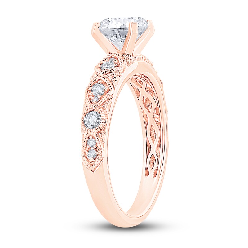 Main Image 2 of Diamond Milgrain Engagement Ring 1-1/5 ct tw Round 14K Rose Gold