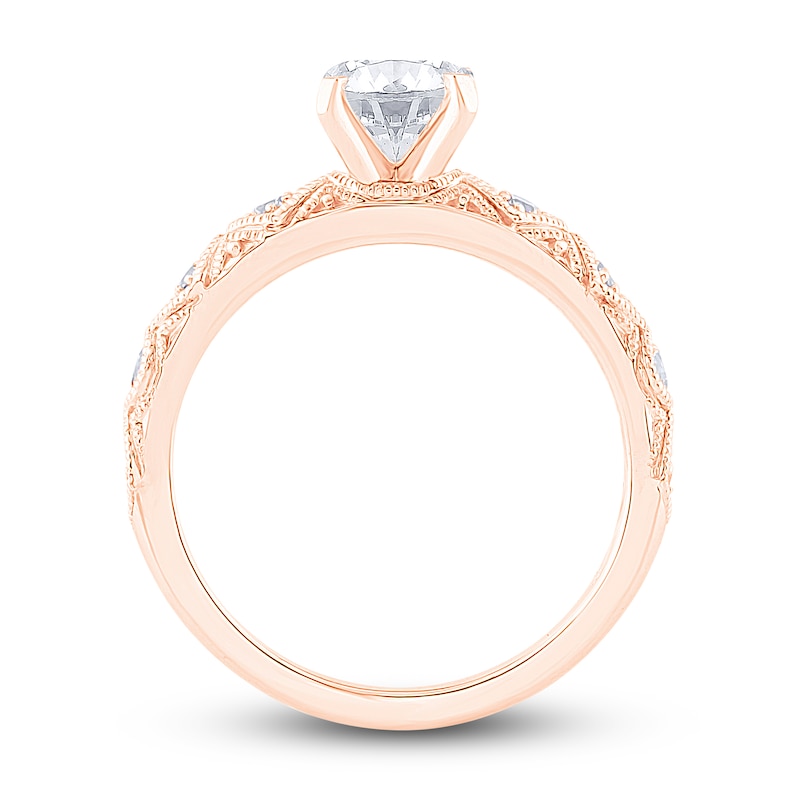Main Image 3 of Diamond Milgrain Engagement Ring 1-1/5 ct tw Round 14K Rose Gold