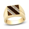 Thumbnail Image 1 of Men's Natural Tiger's Eye & Diamond Ring 1/3 ct tw 14K Yellow Gold