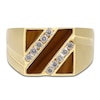 Thumbnail Image 2 of Men's Natural Tiger's Eye & Diamond Ring 1/3 ct tw 14K Yellow Gold