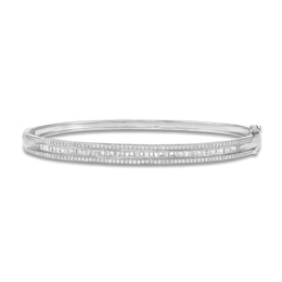 Baguette & Round Diamond Bangle Bracelet 1 ct tw 14K White Gold