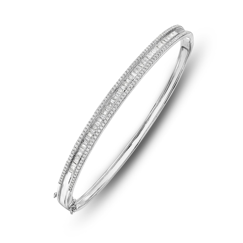 Main Image 3 of Baguette & Round Diamond Bangle Bracelet 1 ct tw 14K White Gold