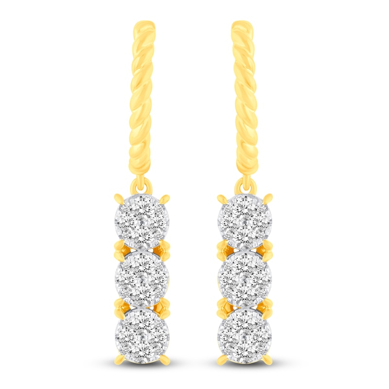 Main Image 3 of Diamond Huggie/Dangle Earrings 1 ct tw 14K Yellow Gold