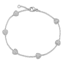 Diamond Pave Heart Bracelet 1/8 ct tw Round 10K White Gold 7"