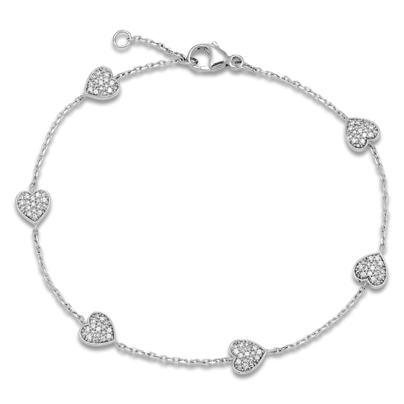 Main Image 1 of Diamond Pave Heart Bracelet 1/8 ct tw Round 10K White Gold 7"