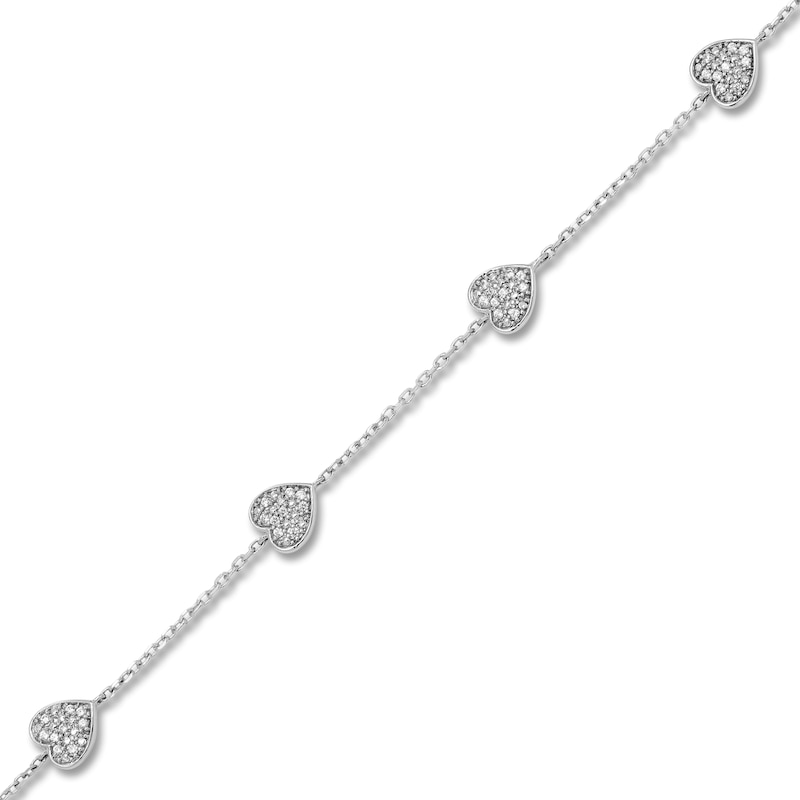 Main Image 2 of Diamond Pave Heart Bracelet 1/8 ct tw Round 10K White Gold 7"