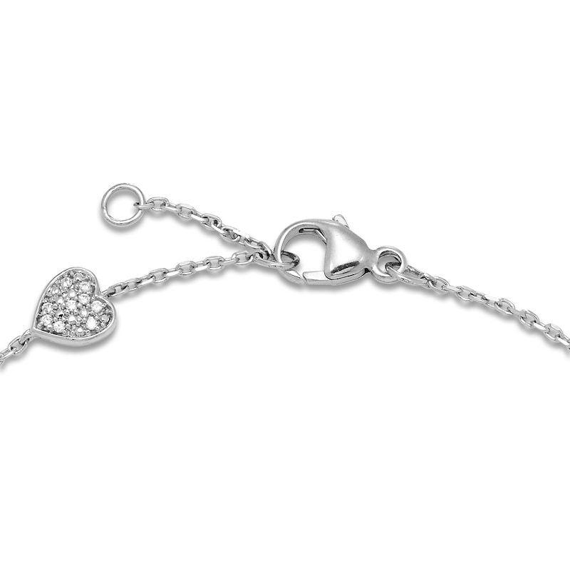 Main Image 3 of Diamond Pave Heart Bracelet 1/8 ct tw Round 10K White Gold 7"