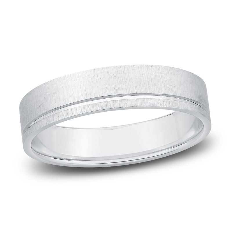 Main Image 1 of High-Polish Beveled Wedding Band 14K White Gold 4.9mm