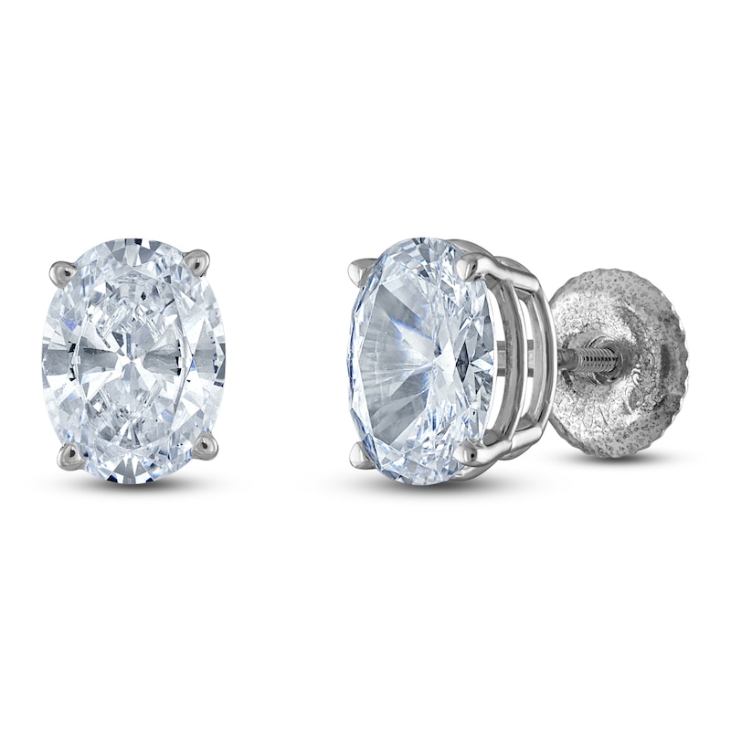 Main Image 2 of Oval-Cut Lab-Grown Diamond Solitaire Stud Earrings 1 ct tw 14K White Gold (F/SI2)