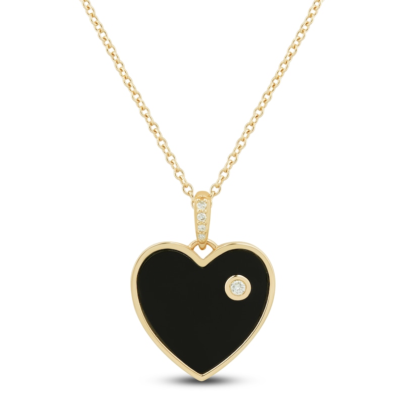 Main Image 1 of Black Onyx & Diamond Accent Heart Necklace 14K Yellow Gold 17"