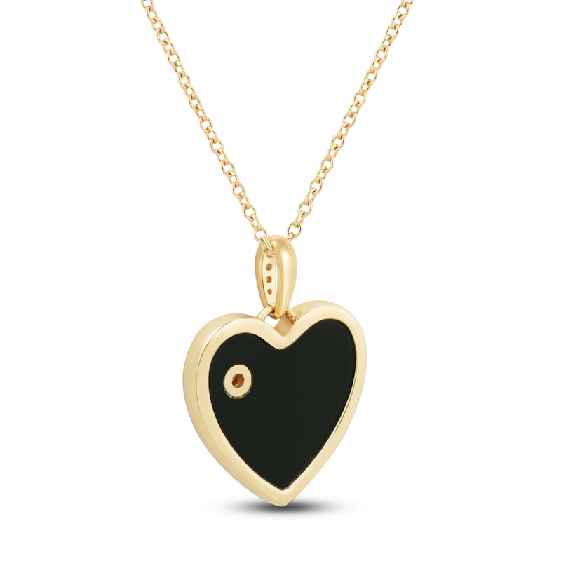 Main Image 3 of Black Onyx & Diamond Accent Heart Necklace 14K Yellow Gold 17"