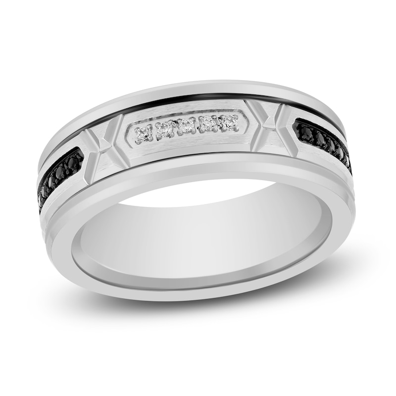 Main Image 1 of Men's Black & White Diamond Wedding Band 1/8 ct tw Tungsten Carbide 8mm