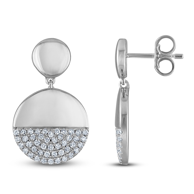 Main Image 1 of Diamond Circle Dangle Earrings 1/4 ct tw Sterling Silver
