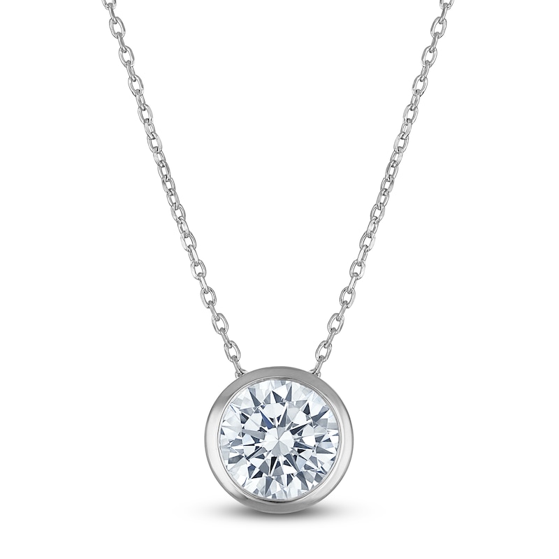 Main Image 1 of Certified Round-Cut Diamond Bezel-Set Solitaire Necklace 2 ct tw 14K White Gold 18" (I1/I)