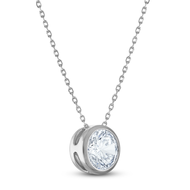 Main Image 2 of Certified Round-Cut Diamond Bezel-Set Solitaire Necklace 2 ct tw 14K White Gold 18" (I1/I)