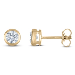 Certified Round-Cut Diamond Bezel-Set Solitaire Stud Earrings 3/4 ct tw 14K Yellow Gold (I1/I)