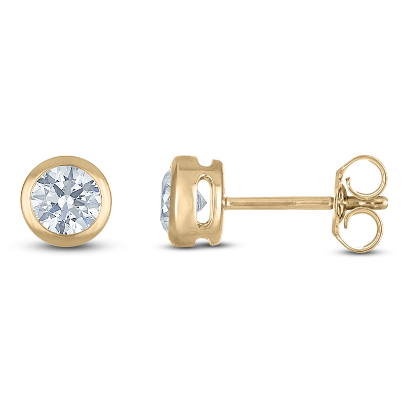 Main Image 1 of Certified Round-Cut Diamond Bezel-Set Solitaire Stud Earrings 3/4 ct tw 14K Yellow Gold (I1/I)