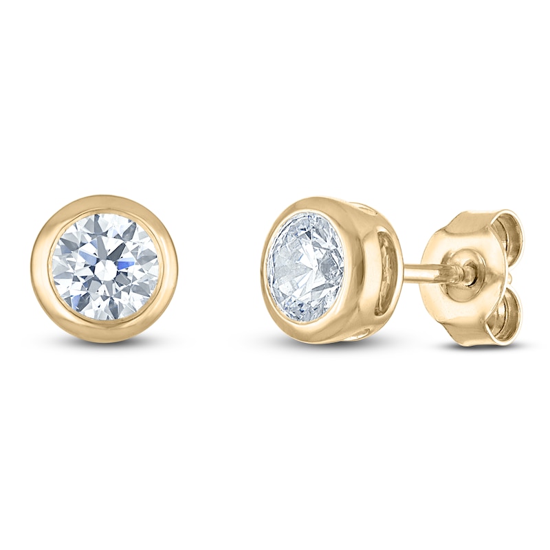 Main Image 2 of Certified Round-Cut Diamond Bezel-Set Solitaire Stud Earrings 3/4 ct tw 14K Yellow Gold (I1/I)