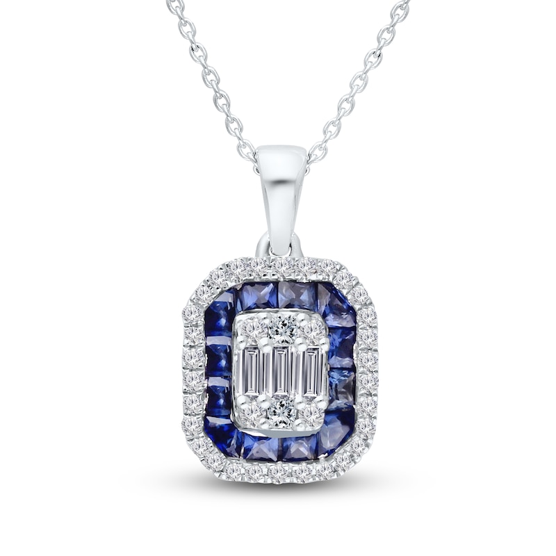 Main Image 1 of Kallati Natural Blue Sapphire & Diamond Double Frame Necklace 1/3 ct tw 14K White Gold