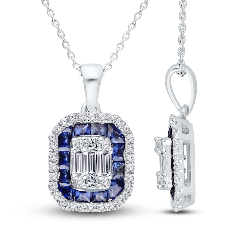 Main Image 2 of Kallati Natural Blue Sapphire & Diamond Double Frame Necklace 1/3 ct tw 14K White Gold