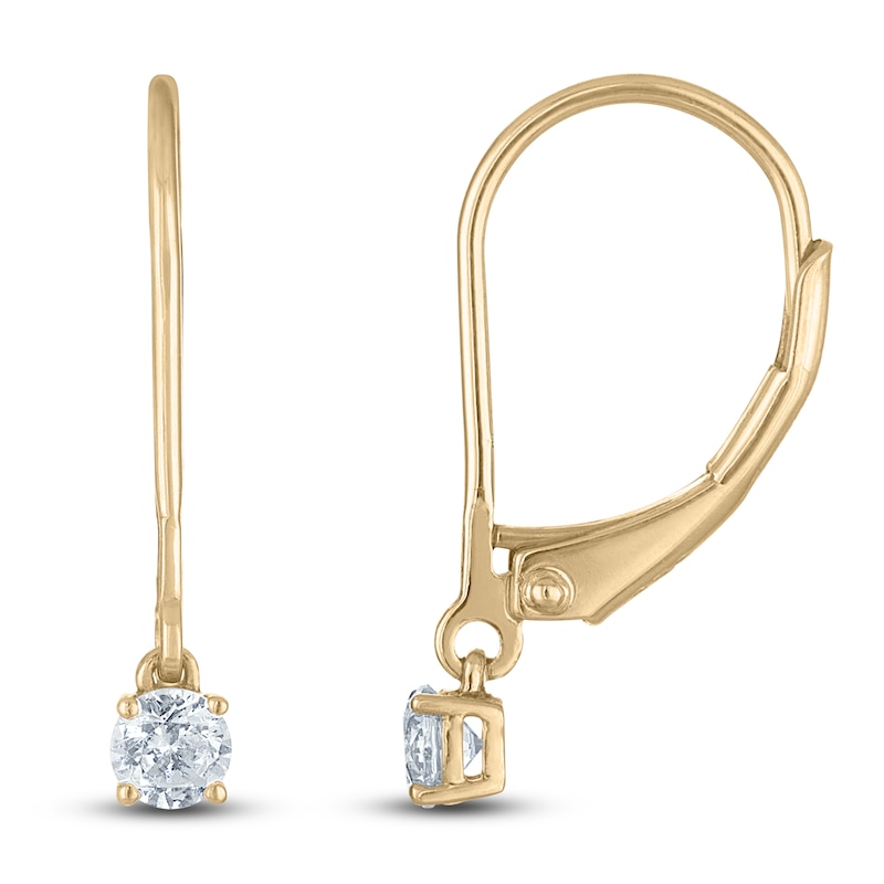 Main Image 1 of Certified Round-Cut Diamond Solitaire Drop Earrings 1/4 ct tw 14K Yellow Gold (I/I1)