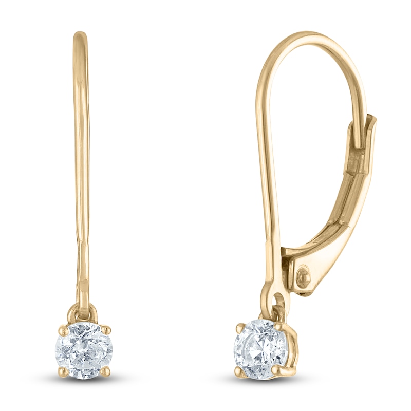 Main Image 2 of Certified Round-Cut Diamond Solitaire Drop Earrings 1/4 ct tw 14K Yellow Gold (I/I1)
