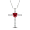 Thumbnail Image 1 of Heart-Shaped Lab-Created Ruby & White Lab-Created Sapphire Cross Necklace Sterling Silver 18"