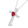 Thumbnail Image 2 of Heart-Shaped Lab-Created Ruby & White Lab-Created Sapphire Cross Necklace Sterling Silver 18"