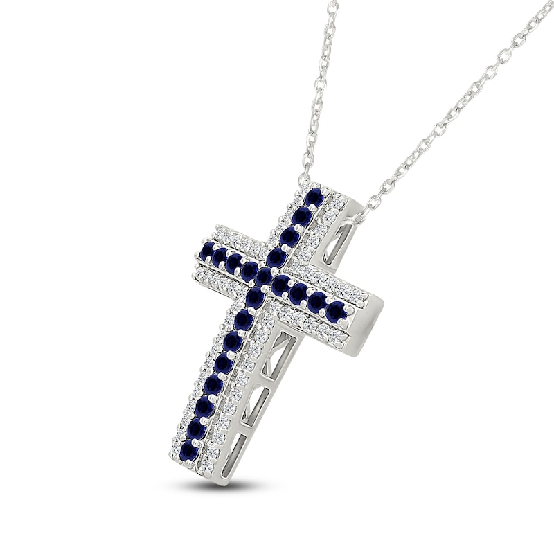 Main Image 2 of Blue & White Lab-Created Sapphire Cross Necklace Sterling Silver 18"