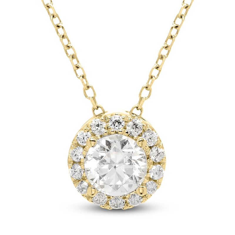 Main Image 1 of Brilliant Moments Diamond Halo Necklace 1/2 ct tw 14K Yellow Gold 18"