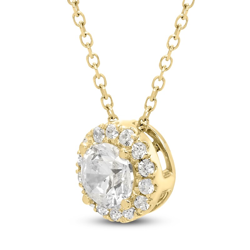 Main Image 2 of Brilliant Moments Diamond Halo Necklace 1/2 ct tw 14K Yellow Gold 18"