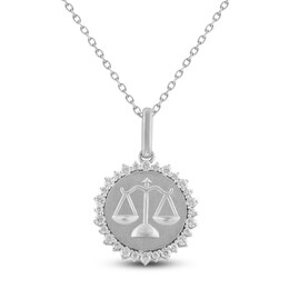 Diamond Zodiac Libra Medallion Necklace 1/3 ct tw Sterling Silver 18"