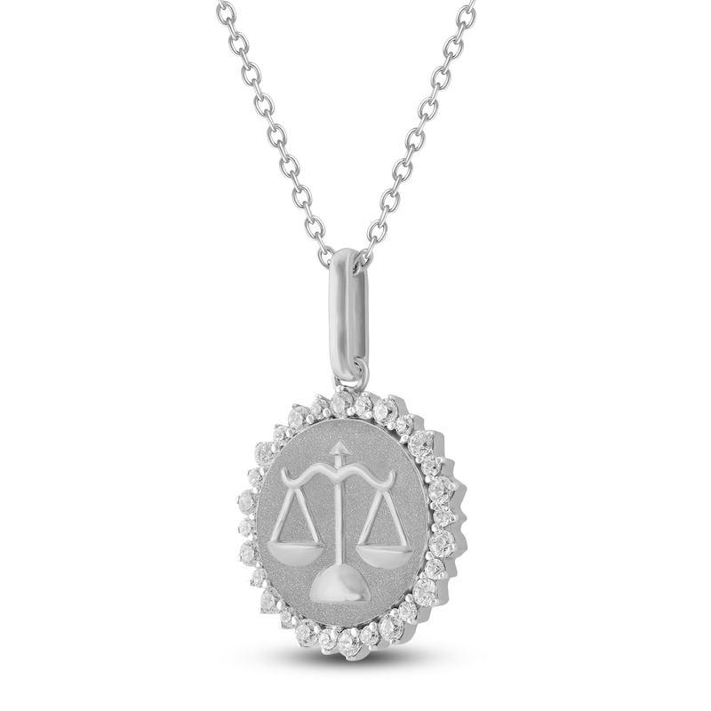 Main Image 2 of Diamond Zodiac Libra Medallion Necklace 1/3 ct tw Sterling Silver 18"