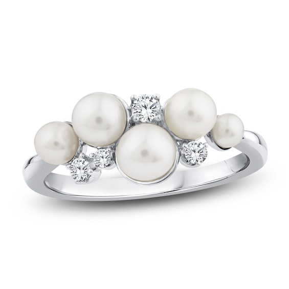 Cultured Pearl & White Lab-Created Sapphire Scatter Ring Sterling Silver