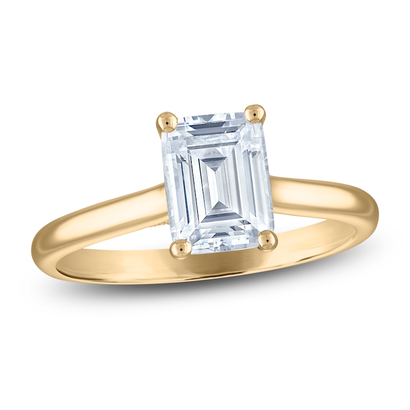 Main Image 1 of Emerald-Cut Lab-Grown Diamond Solitaire Plus Engagement Ring 1-5/8 ct tw 18K Yellow Gold (VS2/F)