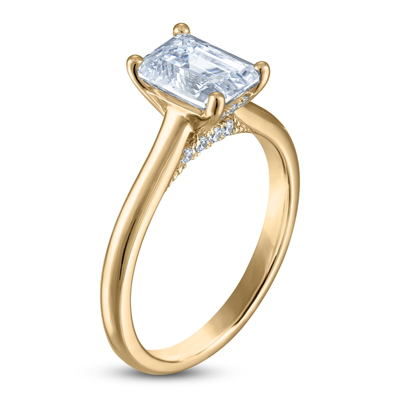 Main Image 2 of Emerald-Cut Lab-Grown Diamond Solitaire Plus Engagement Ring 1-5/8 ct tw 18K Yellow Gold (VS2/F)