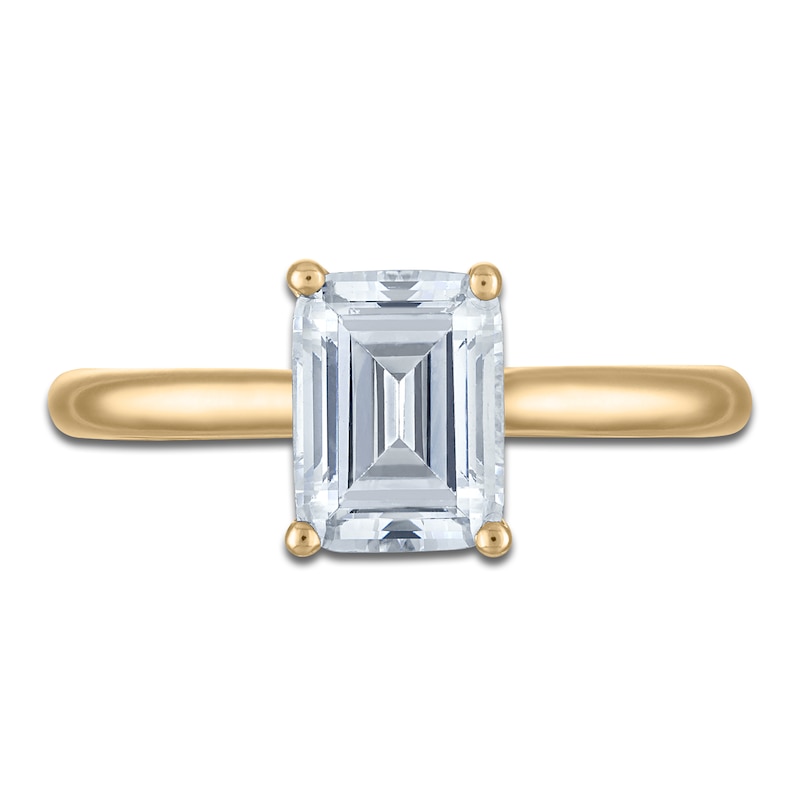 Main Image 3 of Emerald-Cut Lab-Grown Diamond Solitaire Plus Engagement Ring 1-5/8 ct tw 18K Yellow Gold (VS2/F)