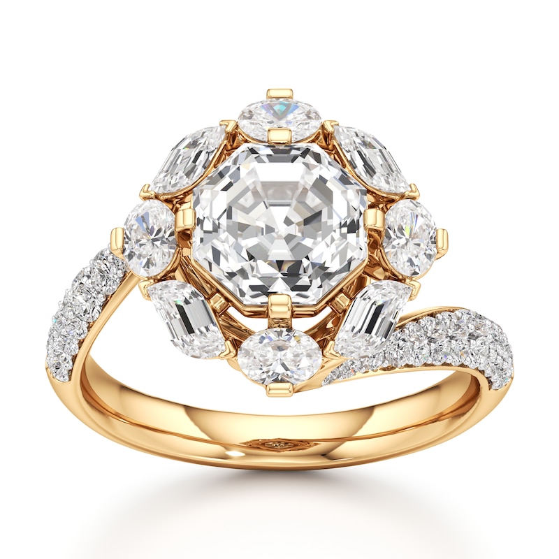 Main Image 1 of J'Lure Octagon Step-Cut Lab-Grown Diamond Halo Bypass Engagement Ring 3-1/6 ct tw 18K Yellow Gold