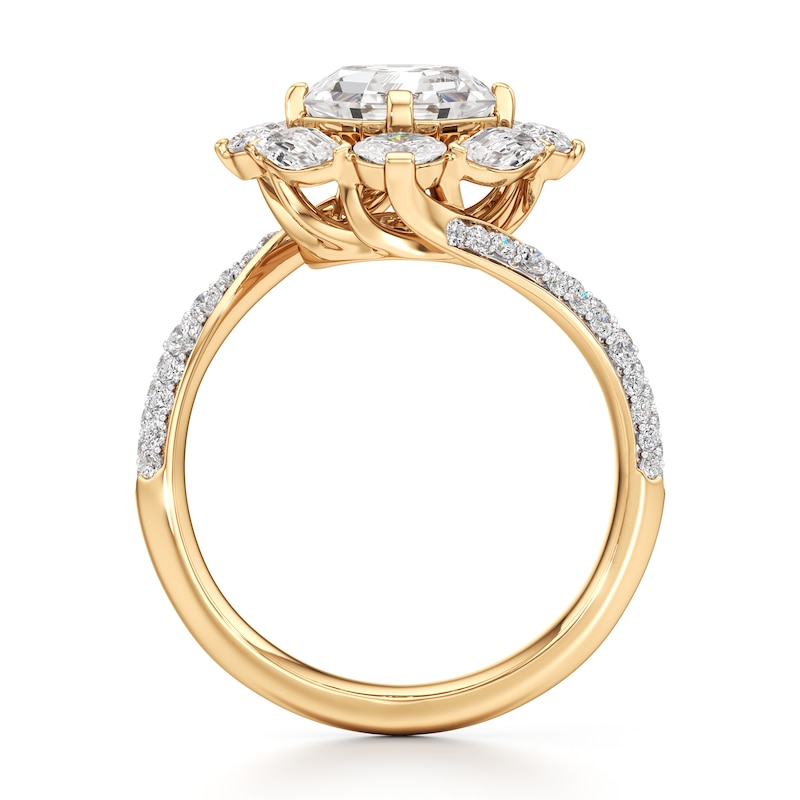 Main Image 2 of J'Lure Octagon Step-Cut Lab-Grown Diamond Halo Bypass Engagement Ring 3-1/6 ct tw 18K Yellow Gold