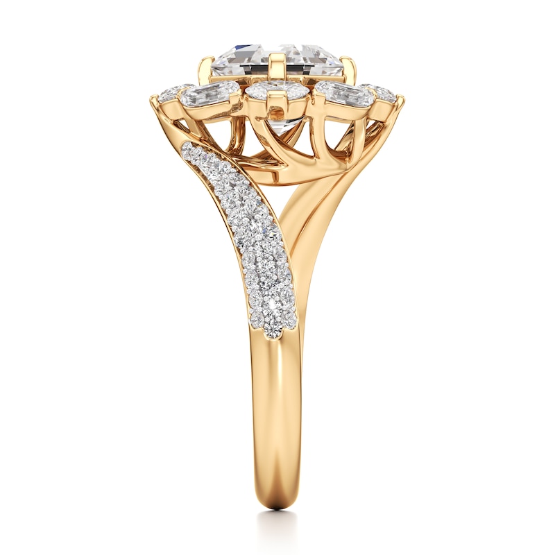Main Image 3 of J'Lure Octagon Step-Cut Lab-Grown Diamond Halo Bypass Engagement Ring 3-1/6 ct tw 18K Yellow Gold
