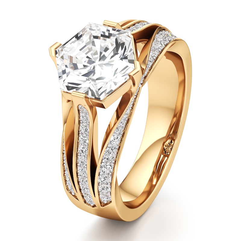 Main Image 4 of J'Lure Lab-Grown Diamond Hexagon Brilliant-Cut Engagement Ring 3-1/2 ct tw 18K Yellow Gold