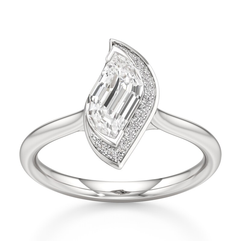 Main Image 1 of J'Lure Leaf Step-Cut Lab-Created Diamond Half-Halo Engagement Ring 1 ct tw 18K White Gold