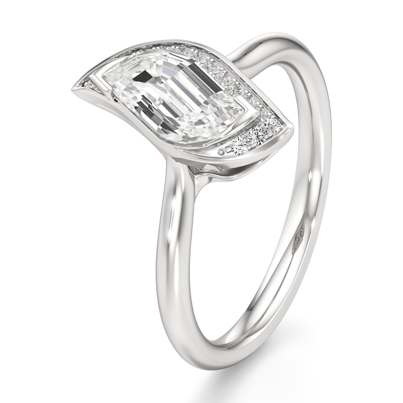 Main Image 4 of J'Lure Leaf Step-Cut Lab-Created Diamond Half-Halo Engagement Ring 1 ct tw 18K White Gold
