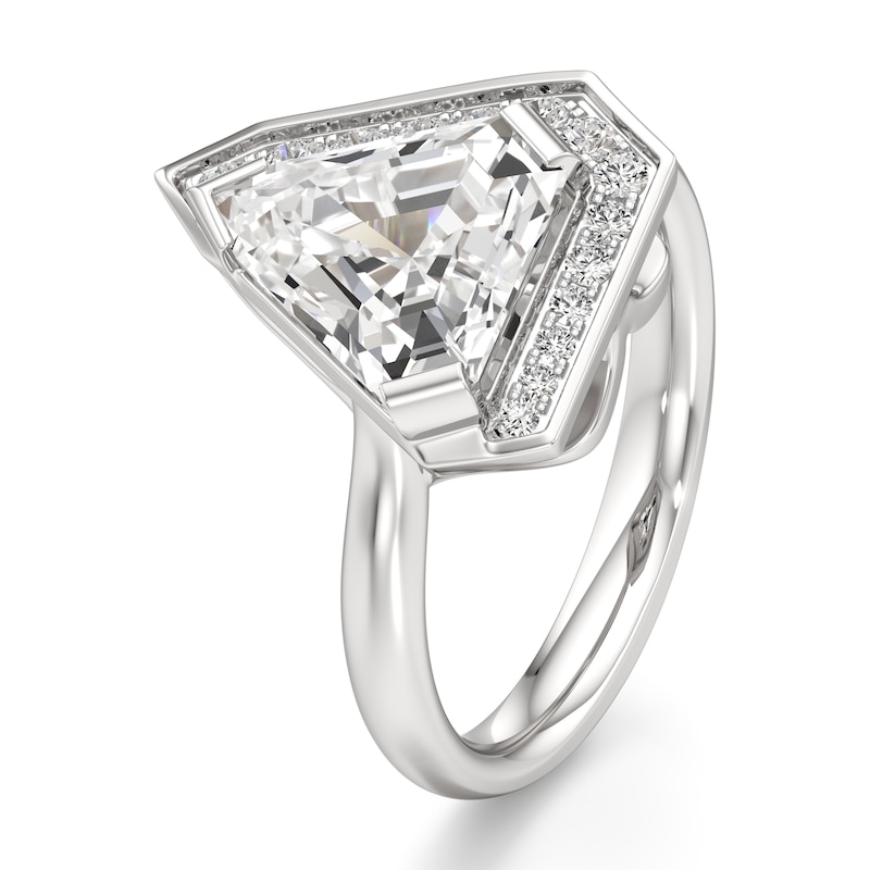 Main Image 4 of J'Lure Shield Step-Cut Lab-Grown Diamond Half-Halo Engagement Ring 3-1/6 ct tw 18K White Gold