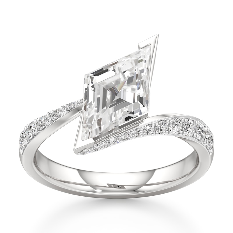 Main Image 1 of J'Lure Lozenge Step-Cut Lab-Grown Diamond Bypass Engagement Ring 2-1/2 ct tw 18K White Gold