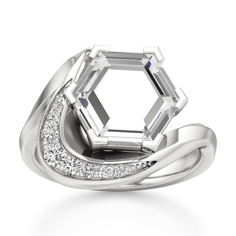 Main Image 1 of J'Lure Hexagon Portrait-Cut Lab-Created Diamond Engagement Ring 3 ct tw 18K White Gold