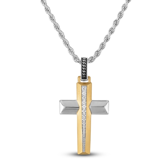 1933 by Esquire Men's Diamond Cross Necklace 1/10 ct tw Sterling Silver with 14K Yellow Gold Plating 22"