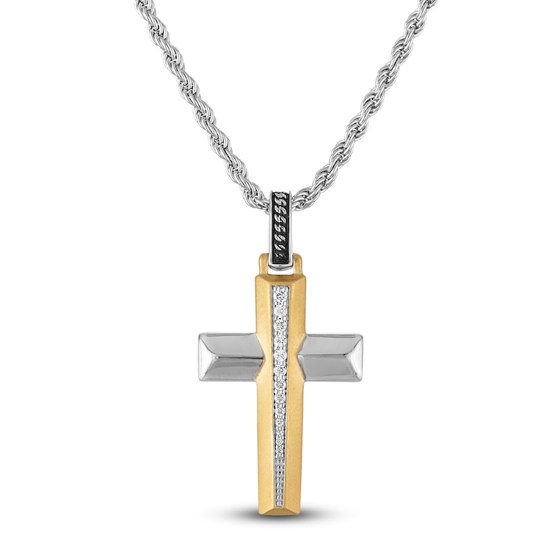 Main Image 1 of 1933 by Esquire Men's Diamond Cross Necklace 1/20 ct tw Sterling Silver with 14K Yellow Gold Plating 22"